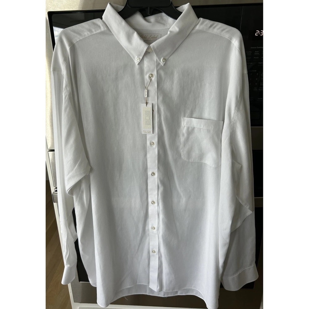 New Roundtree & Yorke Gold Label Button Down 4XT White Linen Blend Tall No Iron